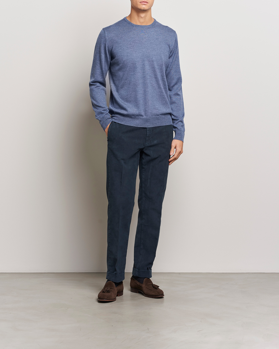 Heren | Truien | Gran Sasso | Merino Fashion Fit Crew Neck Pullover Blue Melange