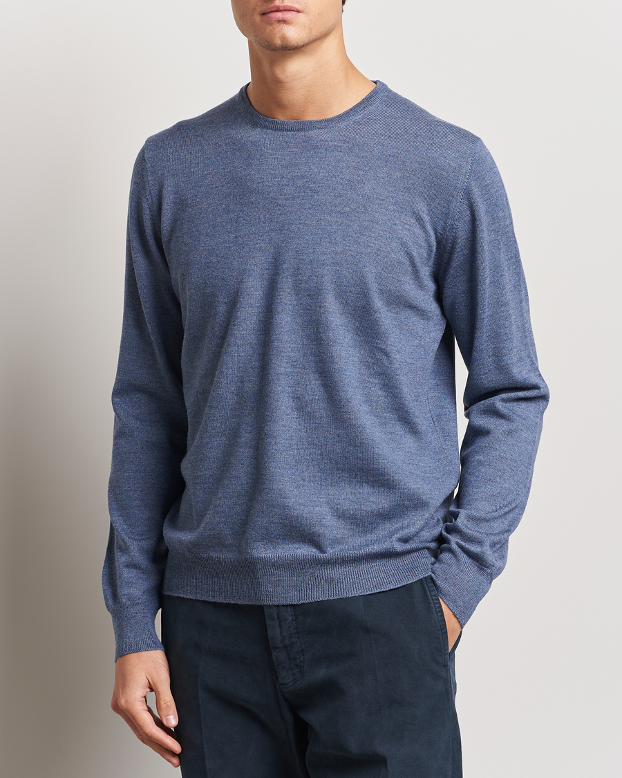 Heren | Truien | Gran Sasso | Merino Fashion Fit Crew Neck Pullover Blue Melange
