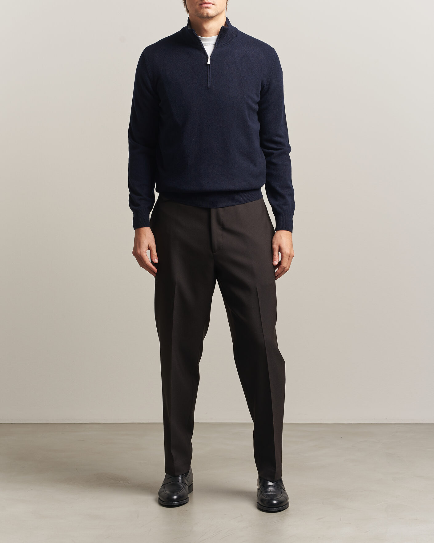 Heren | Truien | Gran Sasso | Wool/Cashmere Half Zip Navy