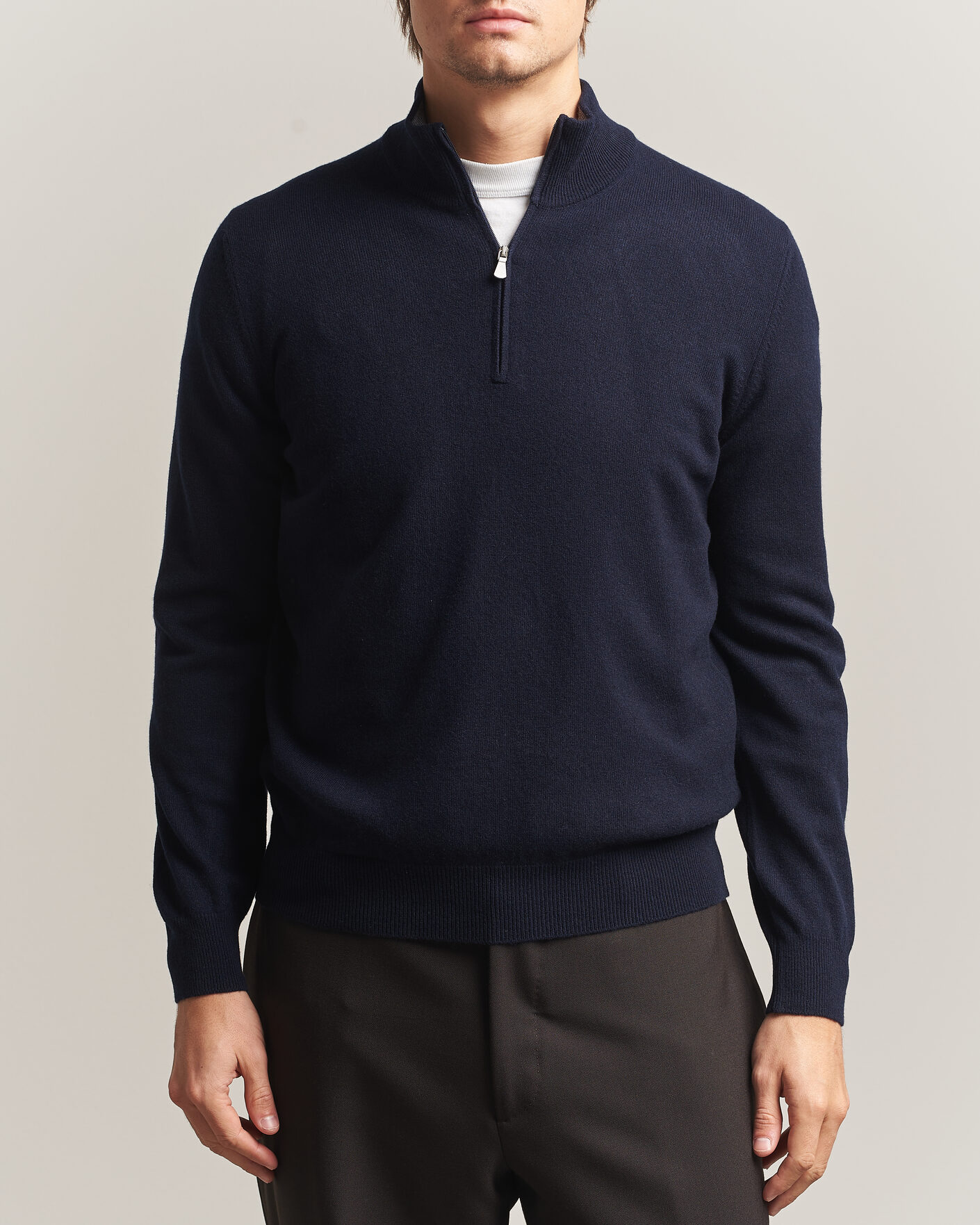 Heren | Truien | Gran Sasso | Wool/Cashmere Half Zip Navy