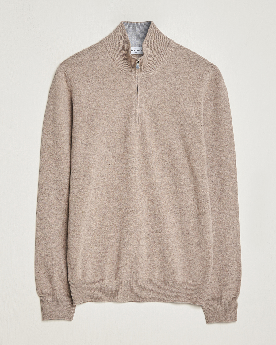 Heren | Truien | Gran Sasso | Wool/Cashmere Half Zip Beige Melange