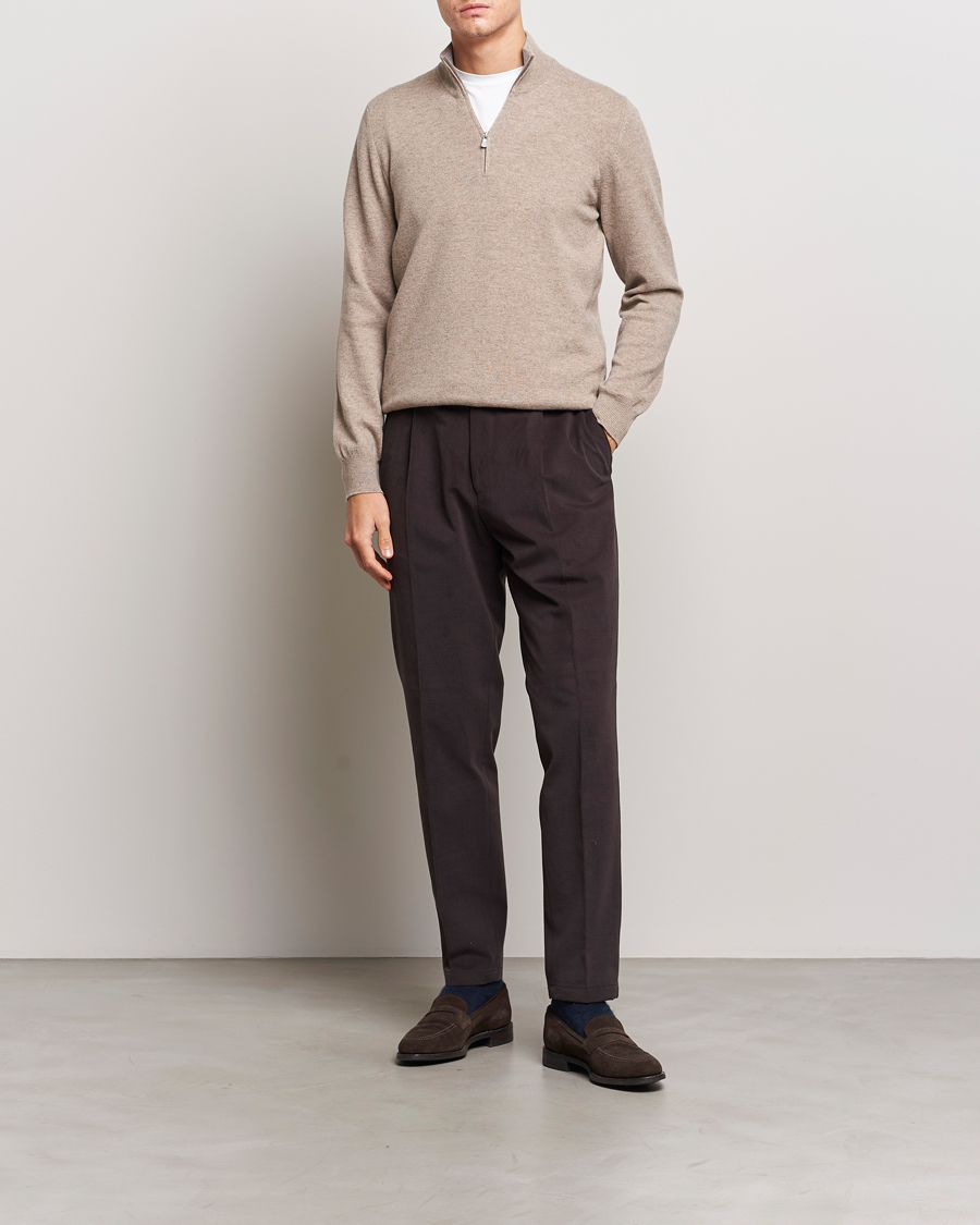 Heren | Truien | Gran Sasso | Wool/Cashmere Half Zip Beige Melange