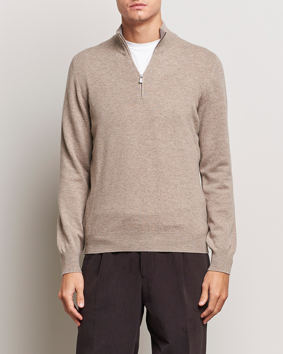 Heren | Truien | Gran Sasso | Wool/Cashmere Half Zip Beige Melange