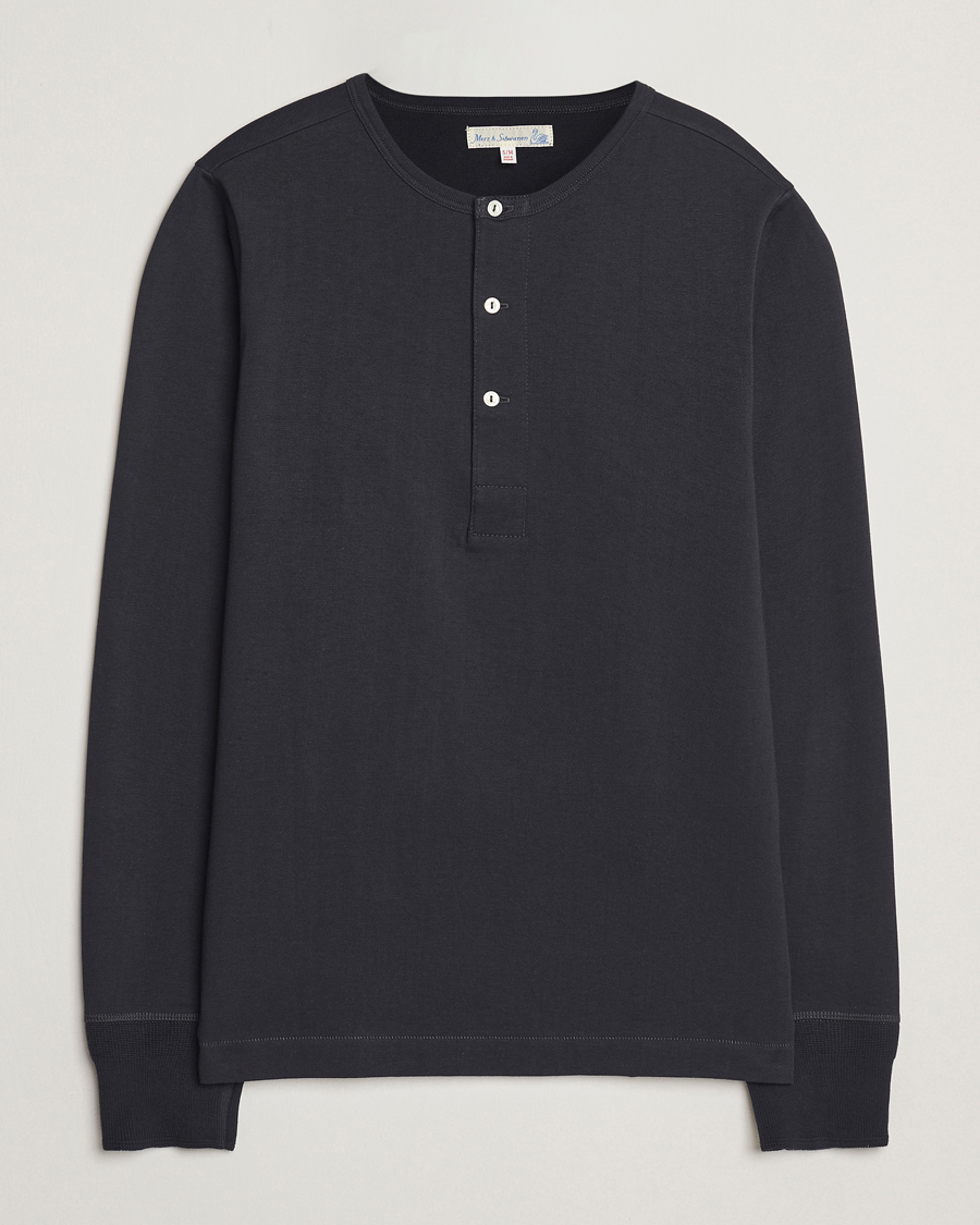 Heren | Truien | Merz b. Schwanen | Classic Organic Cotton Henley Sweater Charcoal