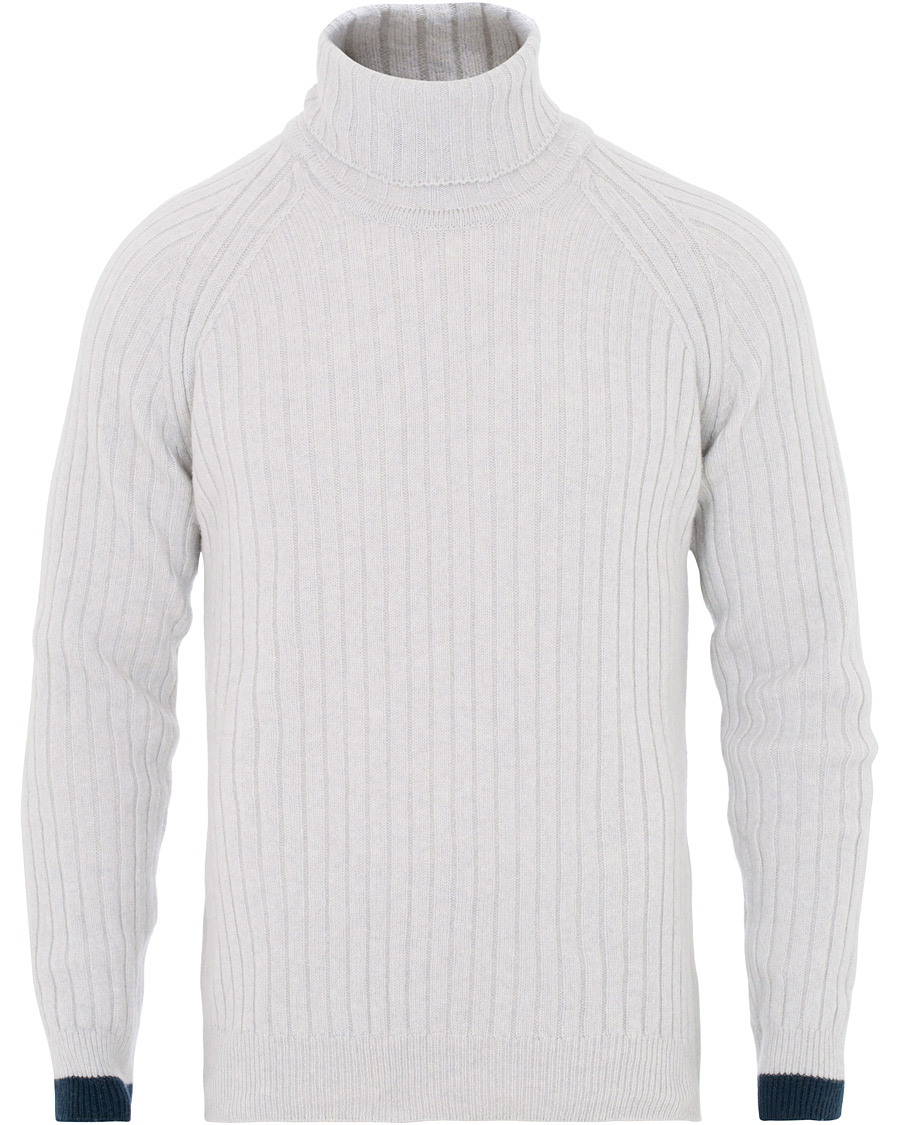 Heren | Truien | John Smedley | Roman Wool/Cashmere Ribbed Roll Neck Soft Grey