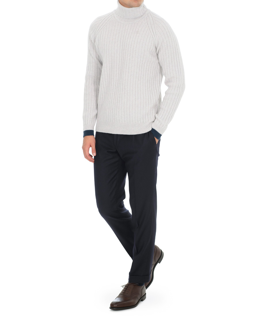 Heren | Truien | John Smedley | Roman Wool/Cashmere Ribbed Roll Neck Soft Grey