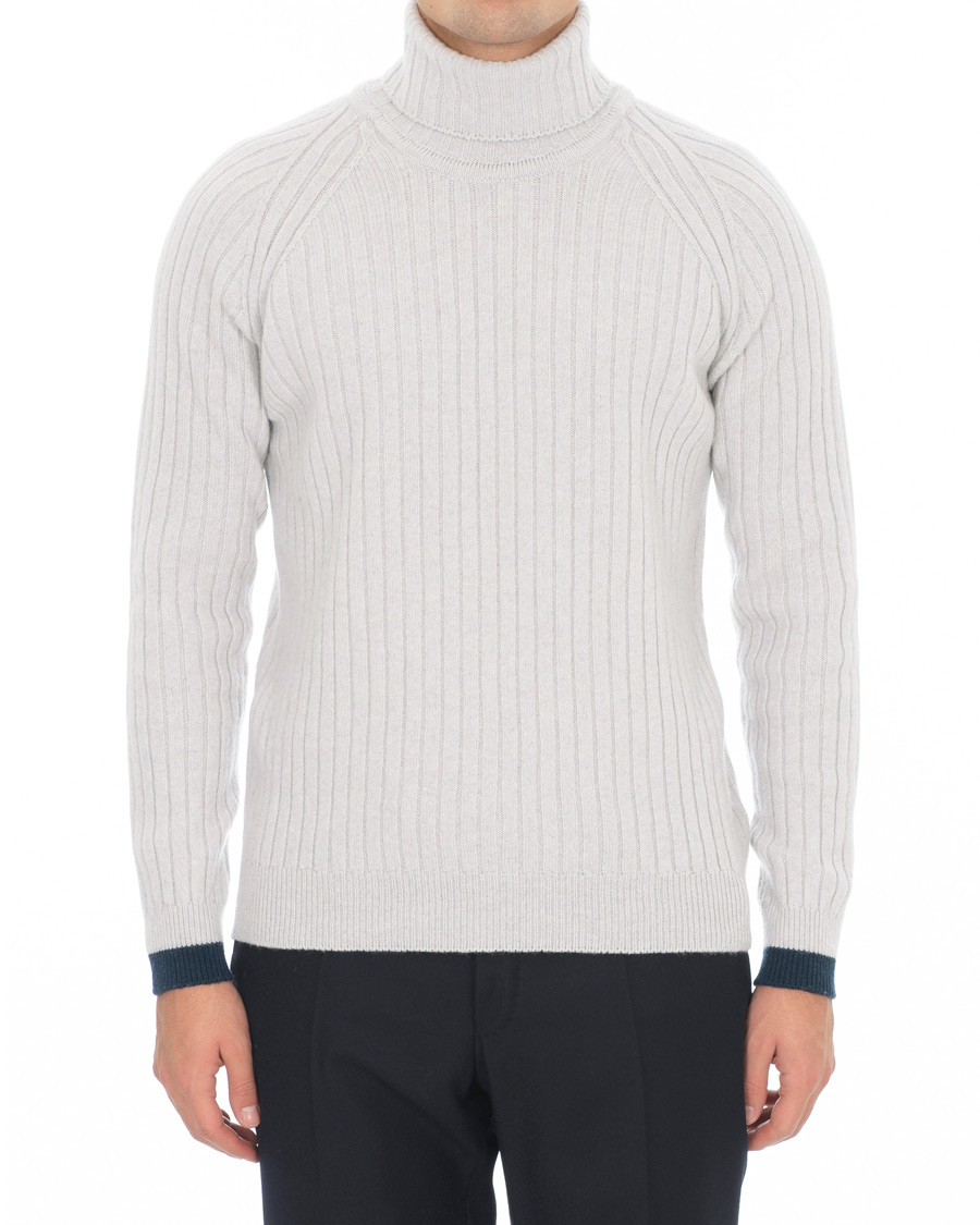 Heren | Truien | John Smedley | Roman Wool/Cashmere Ribbed Roll Neck Soft Grey