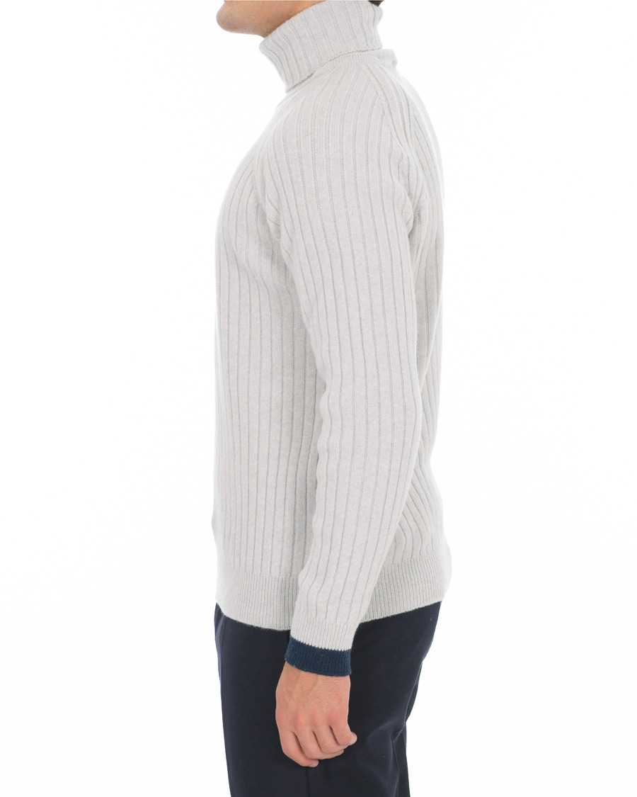 Heren | Truien | John Smedley | Roman Wool/Cashmere Ribbed Roll Neck Soft Grey