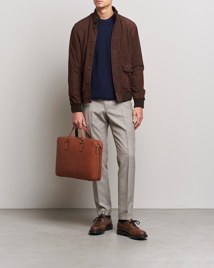 Heren | Afdelingen | Mismo | Morris Full Grain Leather Briefcase Tabac