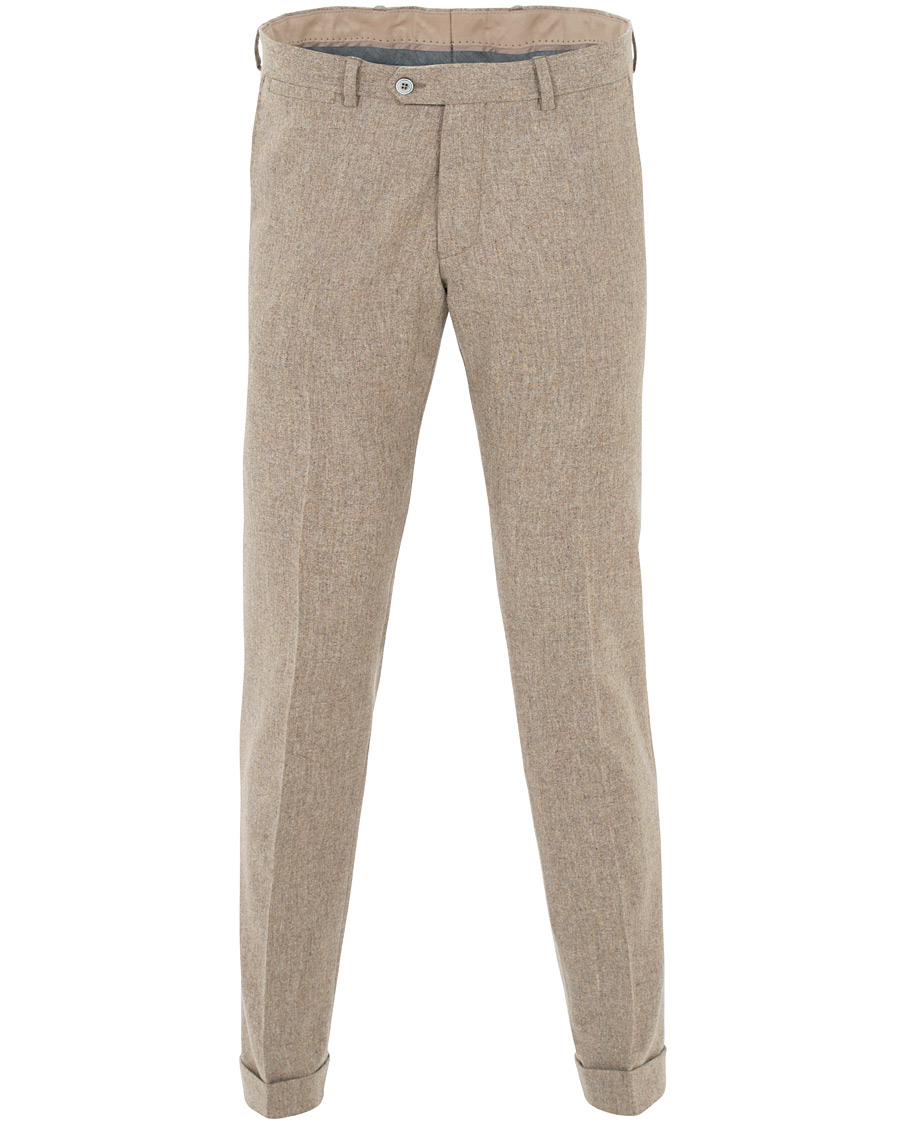 Heren | Broeken | Oscar Jacobson | Dean Turn Up Flannel Trousers Beige