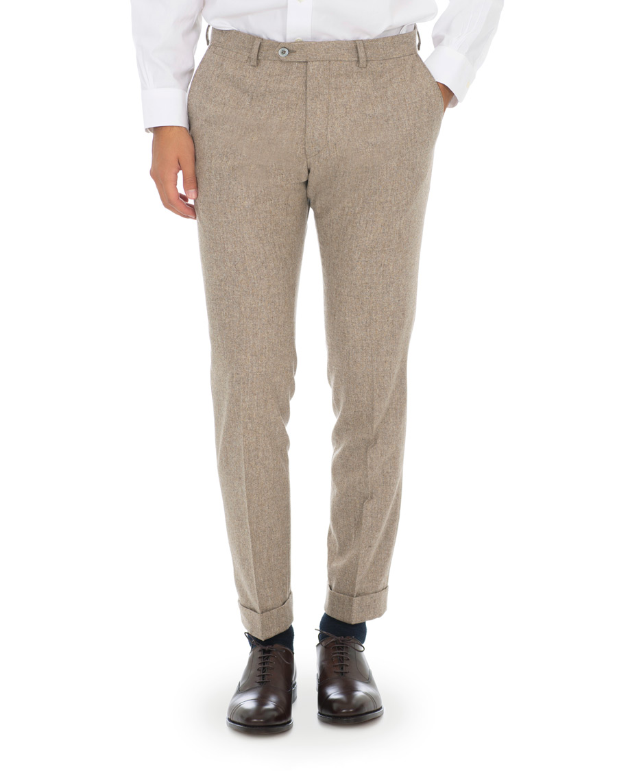 Heren | Broeken | Oscar Jacobson | Dean Turn Up Flannel Trousers Beige
