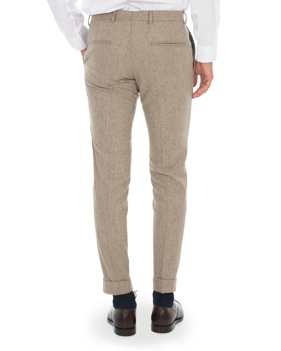 Heren | Broeken | Oscar Jacobson | Dean Turn Up Flannel Trousers Beige