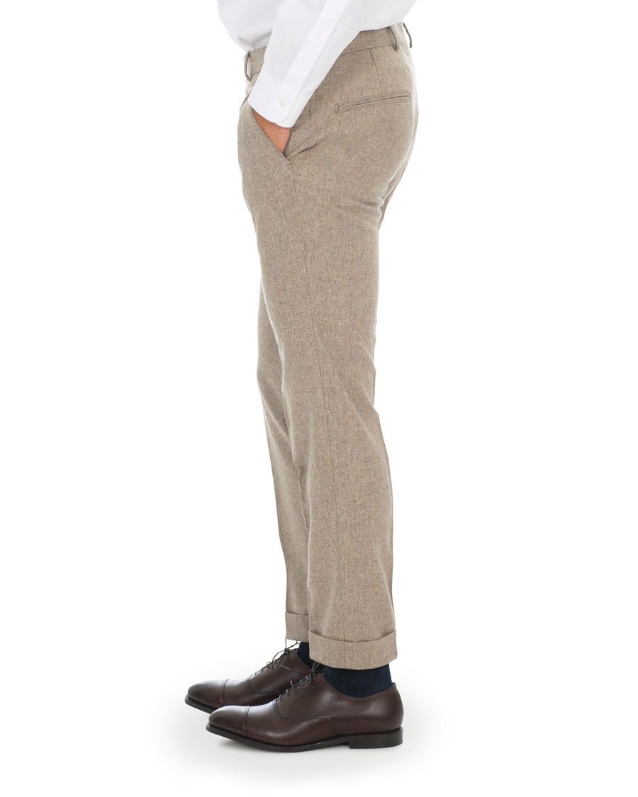 Heren | Broeken | Oscar Jacobson | Dean Turn Up Flannel Trousers Beige