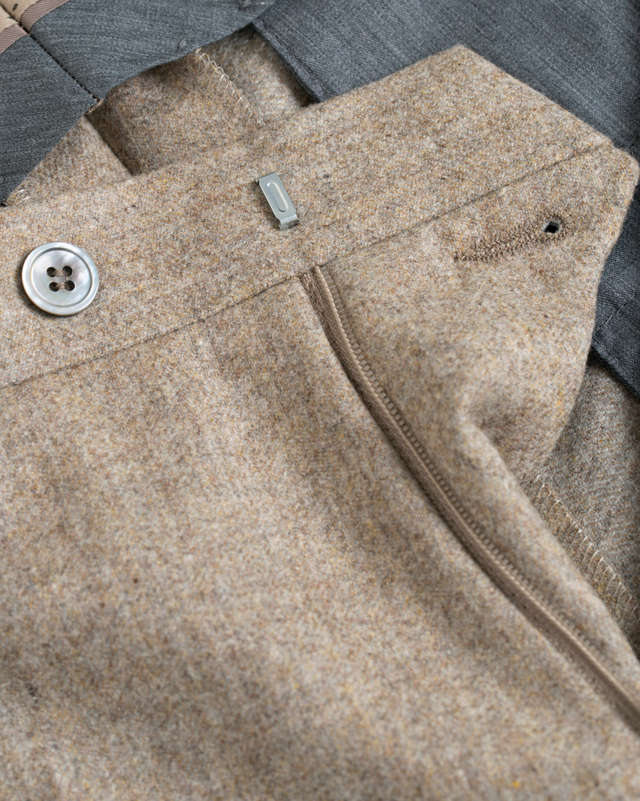 Heren | Broeken | Oscar Jacobson | Dean Turn Up Flannel Trousers Beige