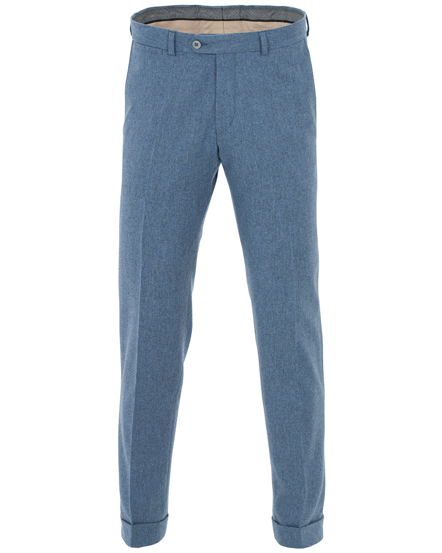 Heren | Broeken | Oscar Jacobson | Dean Turn Up Flannel Trousers Light Blue