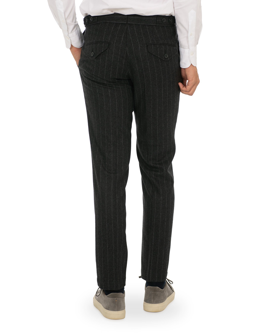 Heren | Broeken | Oscar Jacobson | Nilo Chalkstripe Side Adjuster Trousers Dark Grey