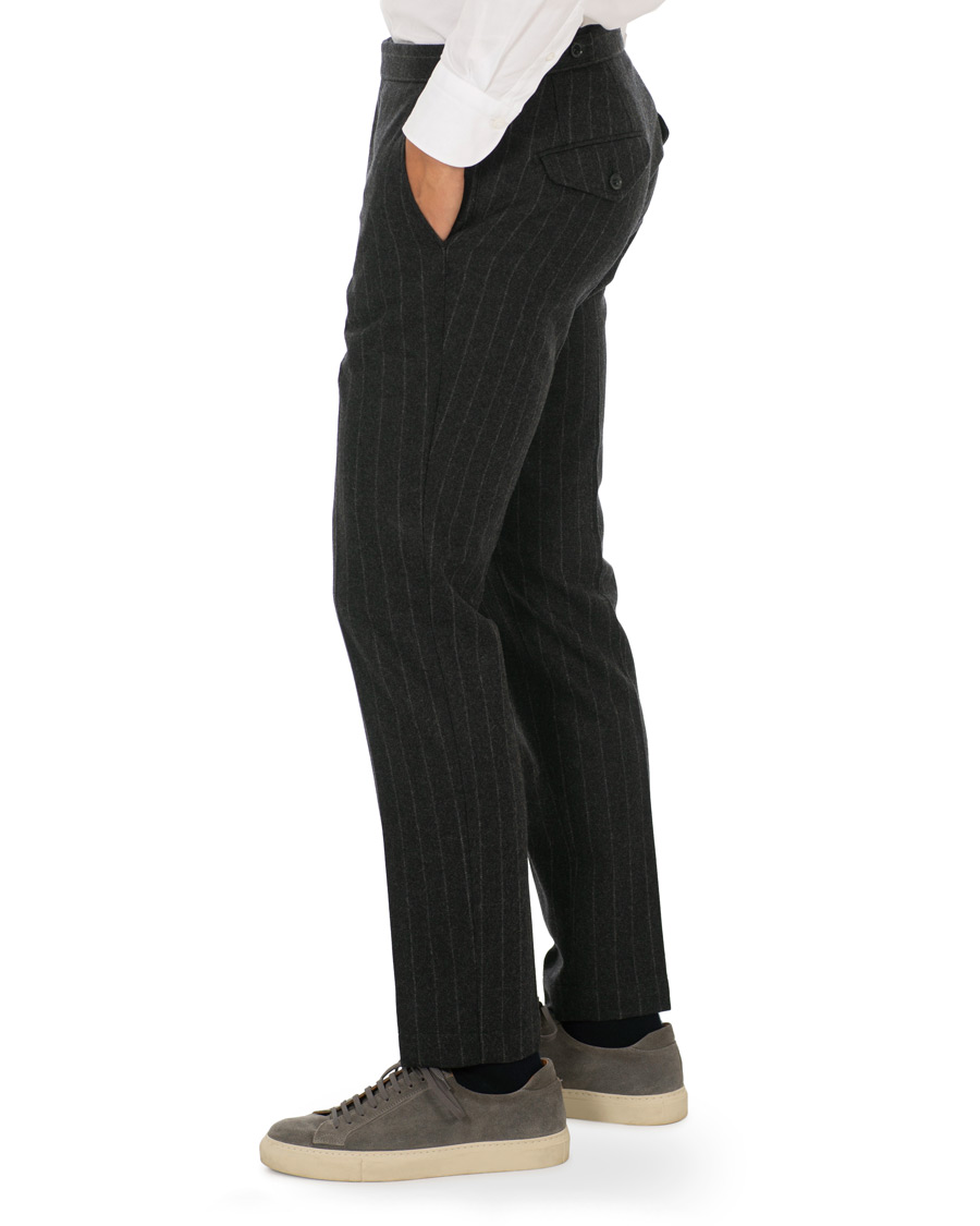 Heren | Broeken | Oscar Jacobson | Nilo Chalkstripe Side Adjuster Trousers Dark Grey
