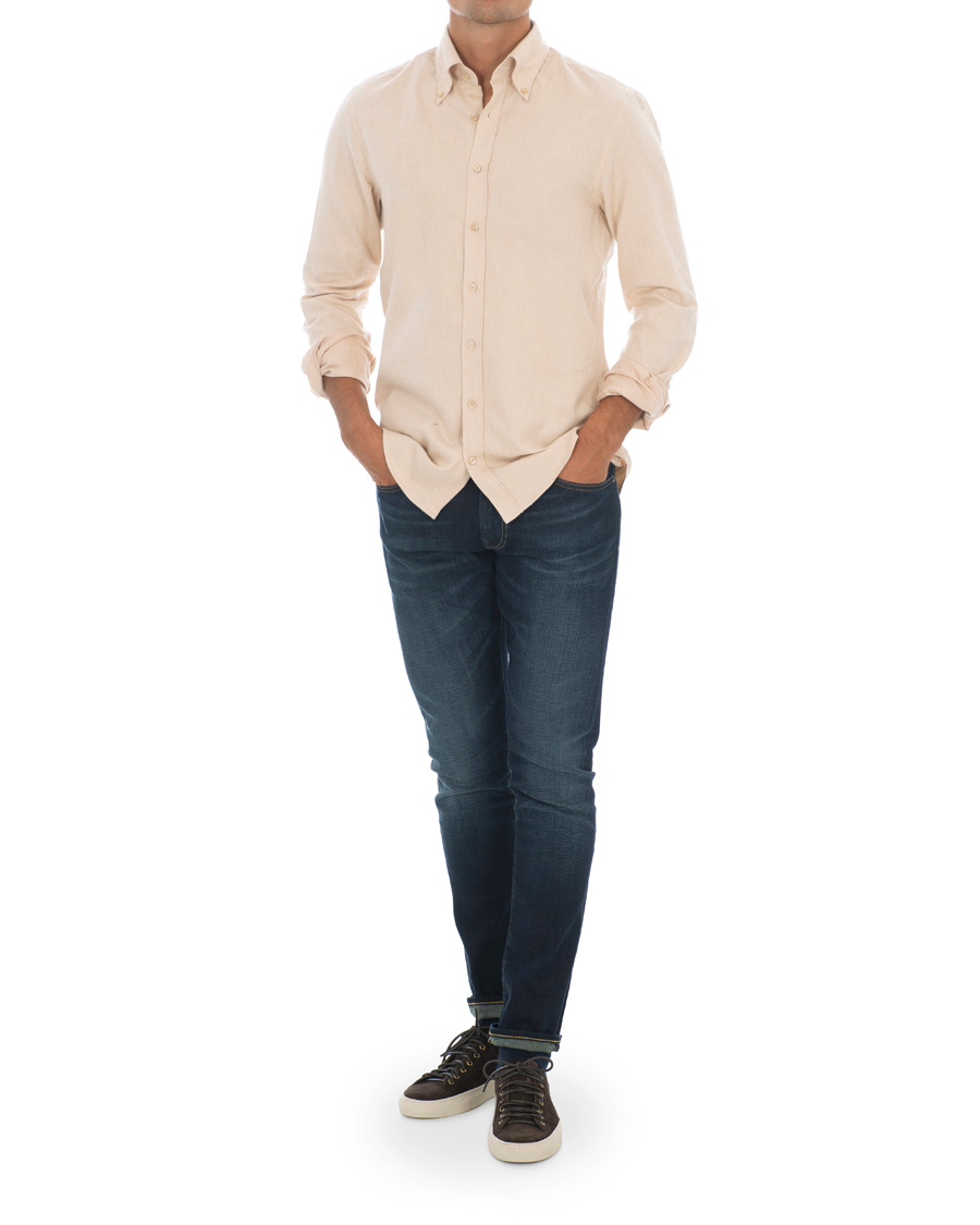 Heren | Overhemden | Stenströms | Slimline Flannel Shirt Beige