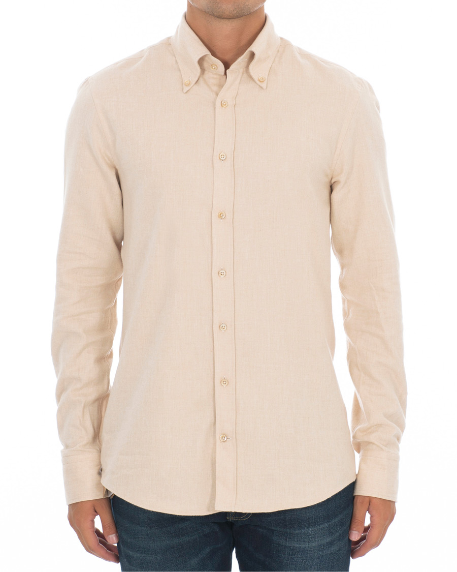 Heren | Overhemden | Stenströms | Slimline Flannel Shirt Beige