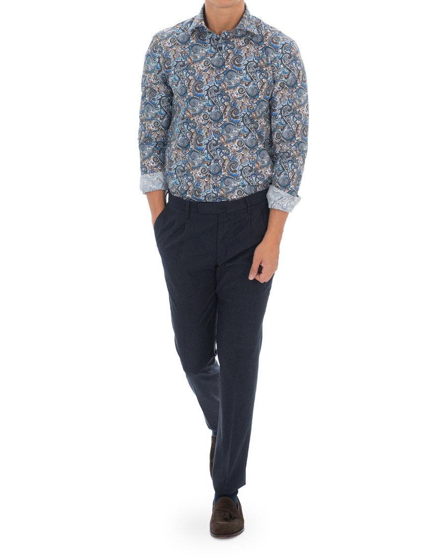Heren | Overhemden | Stenströms | Slimline Printed Paisley Shirt White/Blue