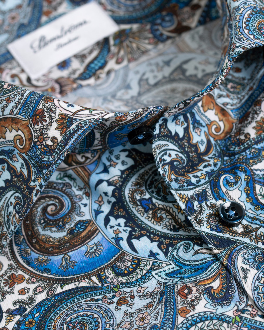 Heren | Overhemden | Stenströms | Slimline Printed Paisley Shirt White/Blue
