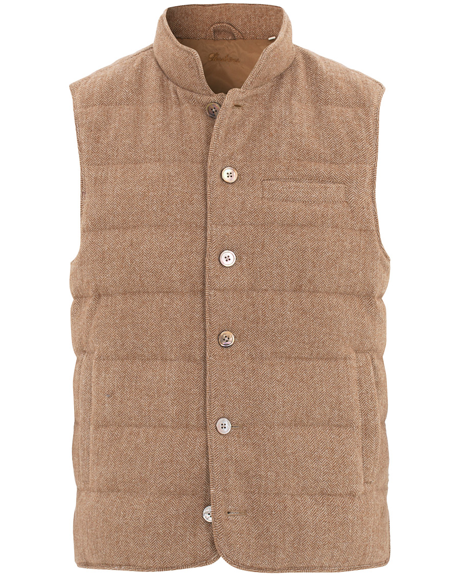 Heren | Jassen | Stenströms | Quilted Herringbone Wool Vest Beige