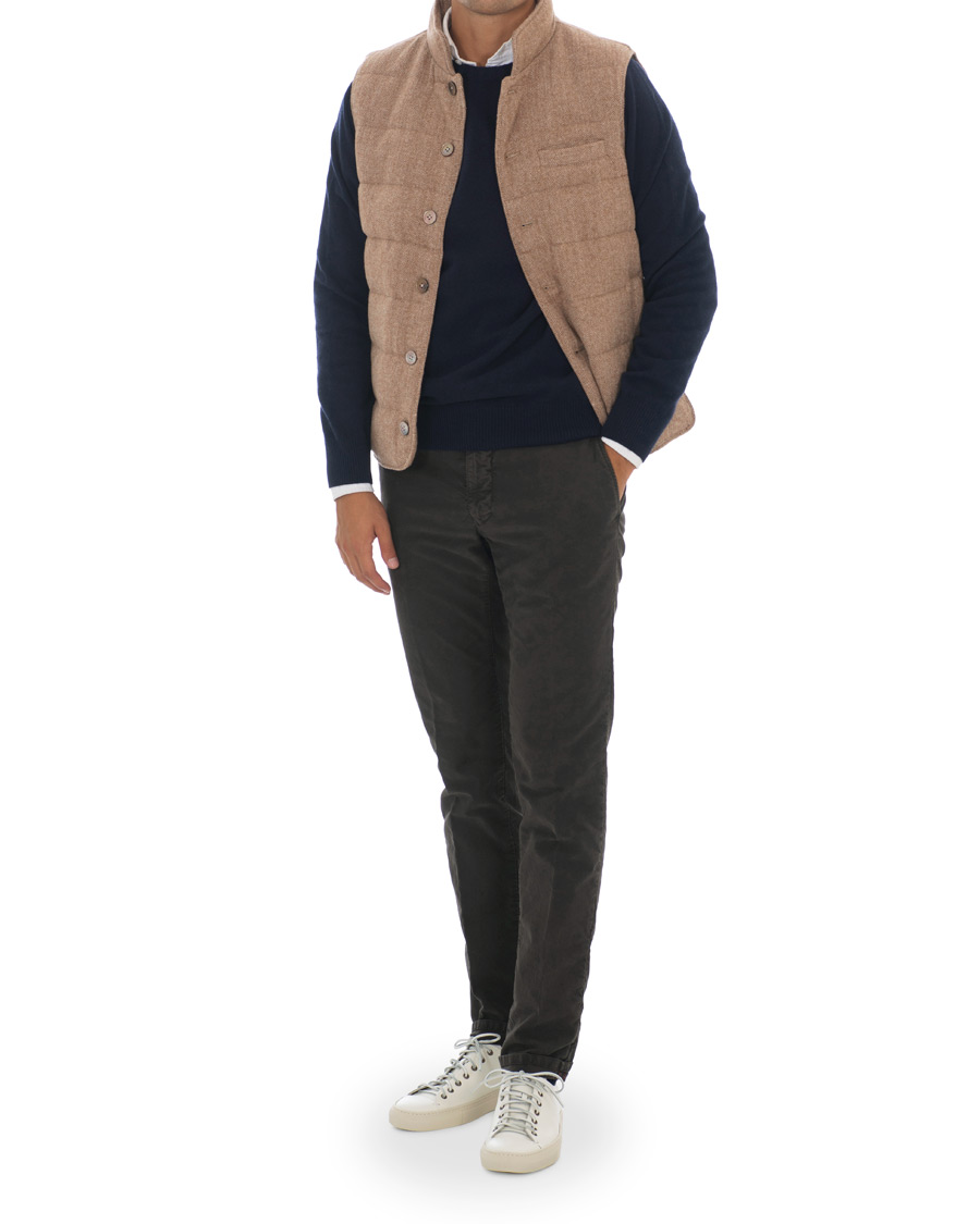 Heren | Jassen | Stenströms | Quilted Herringbone Wool Vest Beige