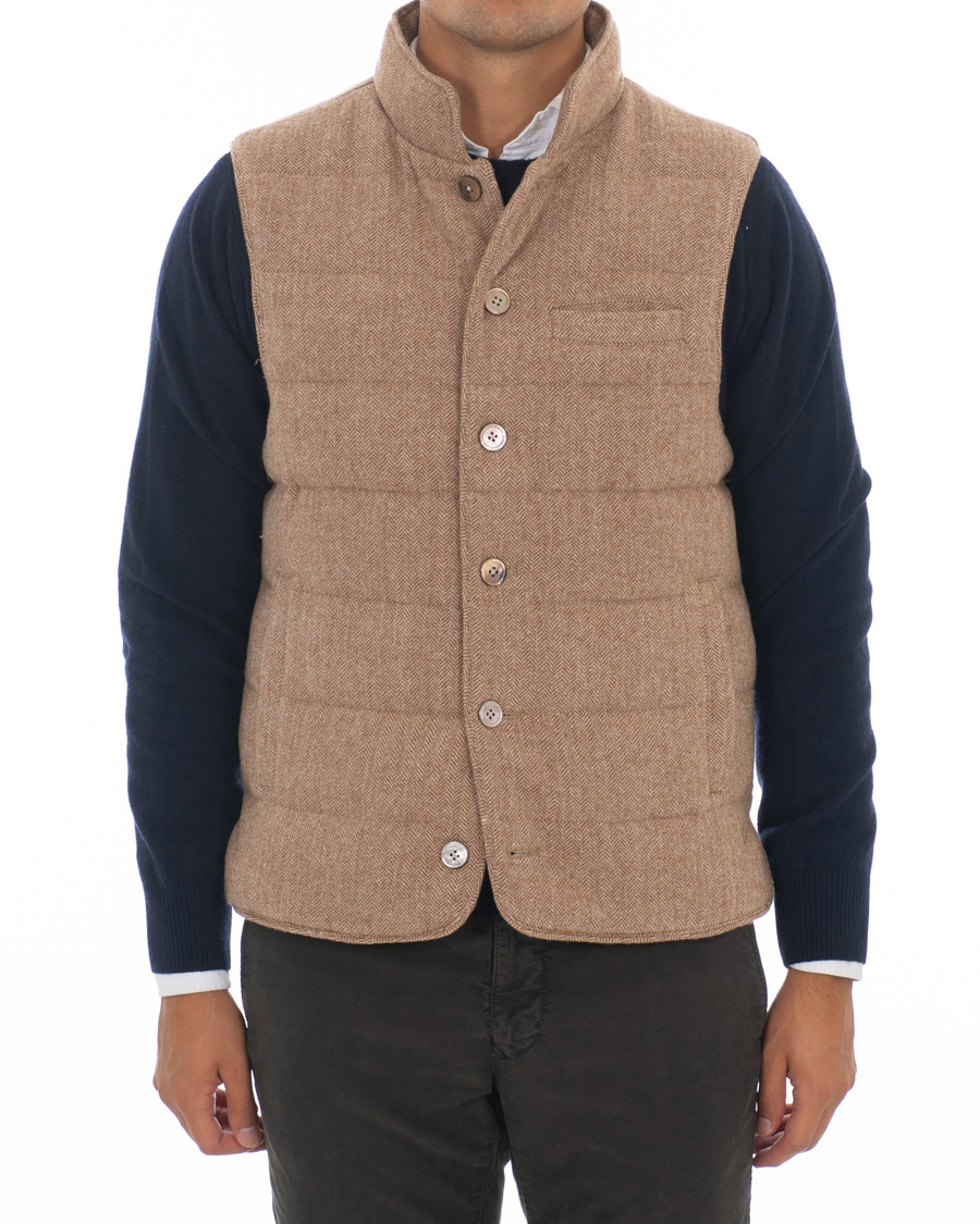 Heren | Jassen | Stenströms | Quilted Herringbone Wool Vest Beige