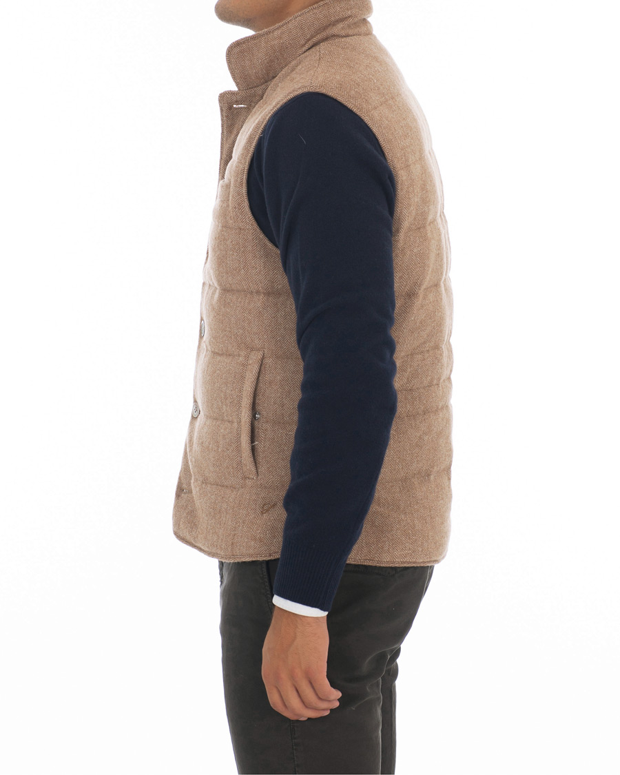 Heren | Jassen | Stenströms | Quilted Herringbone Wool Vest Beige