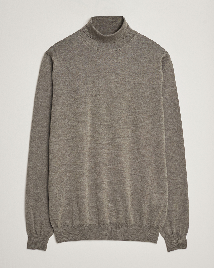 Heren | Truien | Stenströms | Fine Merino Rollneck Olive