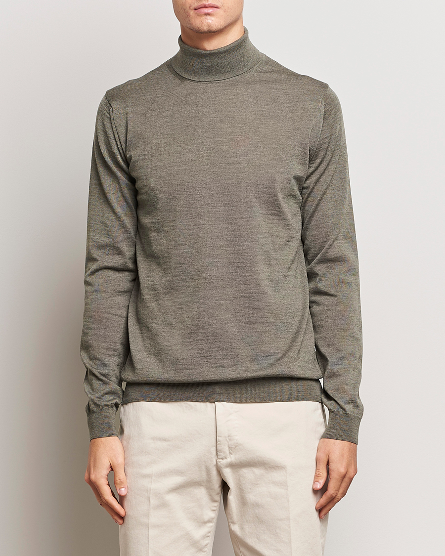 Heren | Truien | Stenströms | Fine Merino Rollneck Olive
