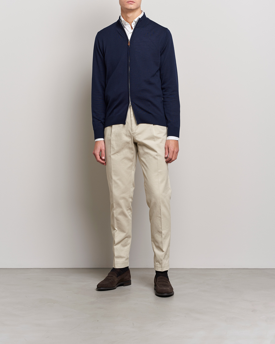 Heren | Truien | Stenströms | Merino Full Zip Navy