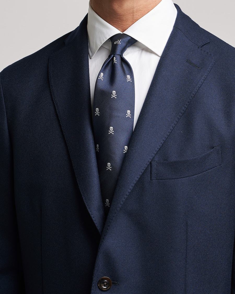 Heren | Ralph Lauren Purple Label Embroidered Skull Silk Tie Navy | Ralph Lauren Purple Label | Embroidered Skull Silk Tie Navy