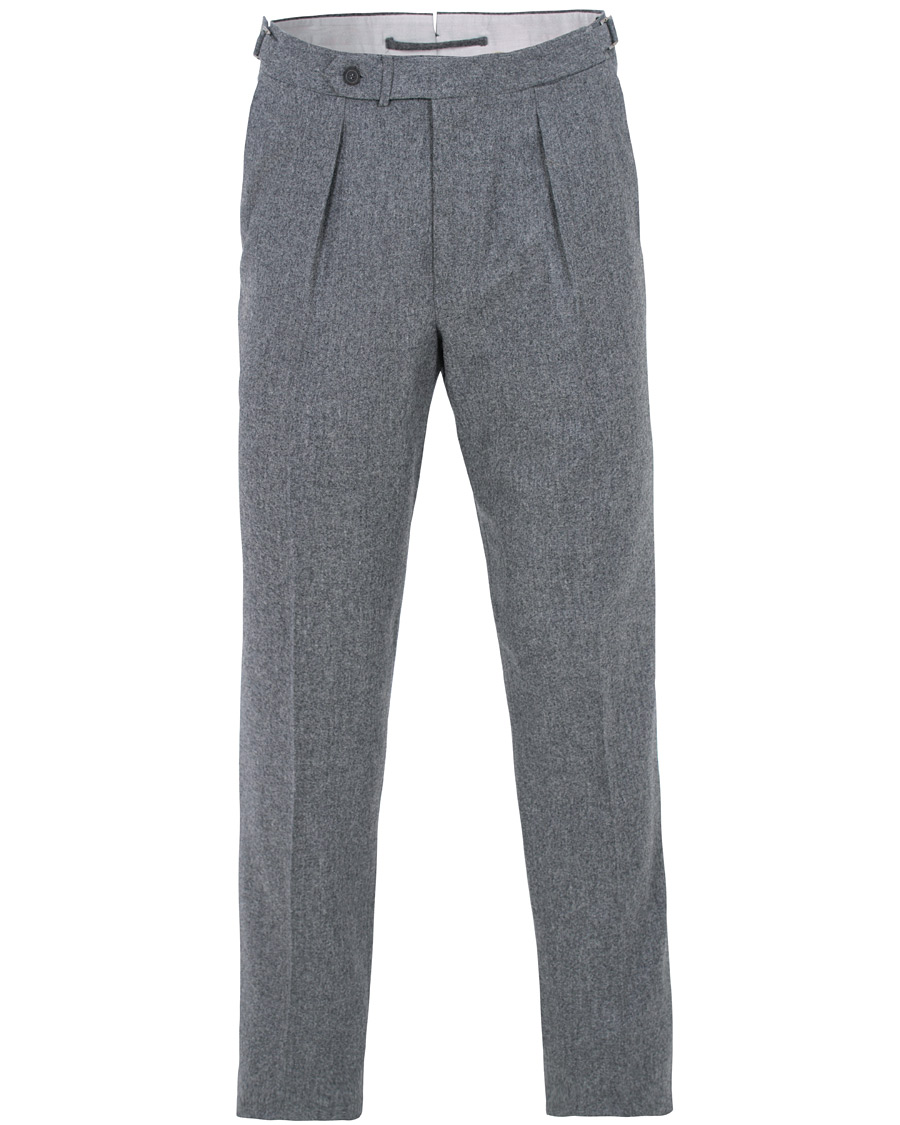 Heren | Broeken | Berg&Berg | Arnold Pleated Side Adjuster Flanell Trousers Mid Grey