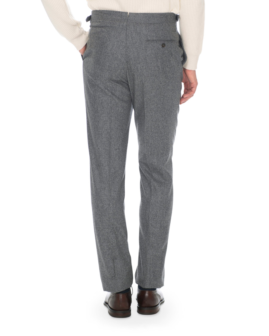 Heren | Broeken | Berg&Berg | Arnold Pleated Side Adjuster Flanell Trousers Mid Grey