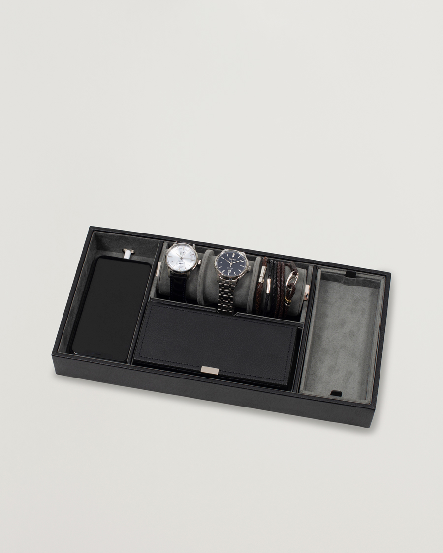 Heren | Horloge opwinders en dozen | WOLF | Howard Valet Tray with Cuff Black/Grey Pebble
