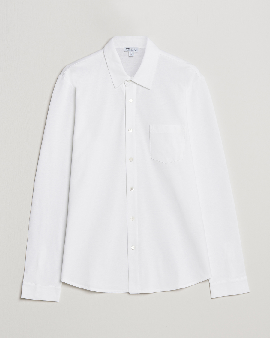 Heren | Sunspel | Sunspel | Long Sleeve Pique Shirt White