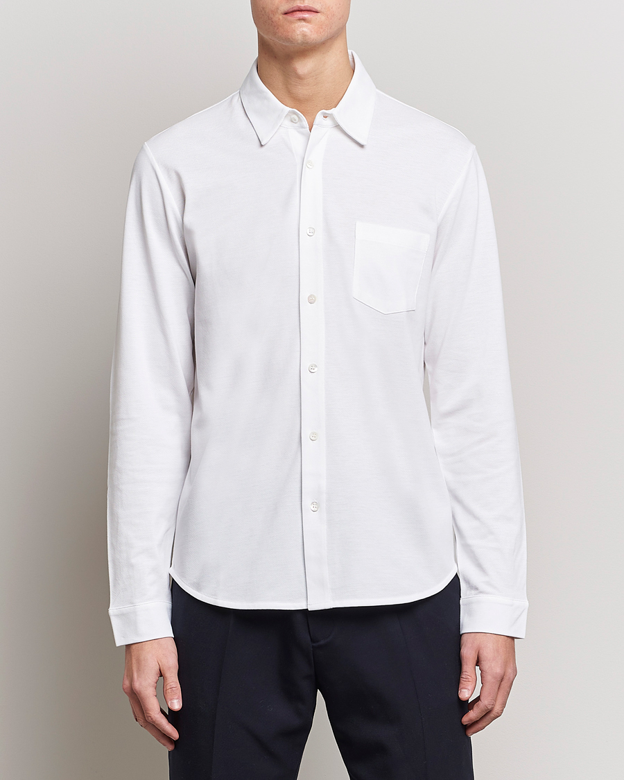 Heren | Poloshirts | Sunspel | Long Sleeve Pique Shirt White