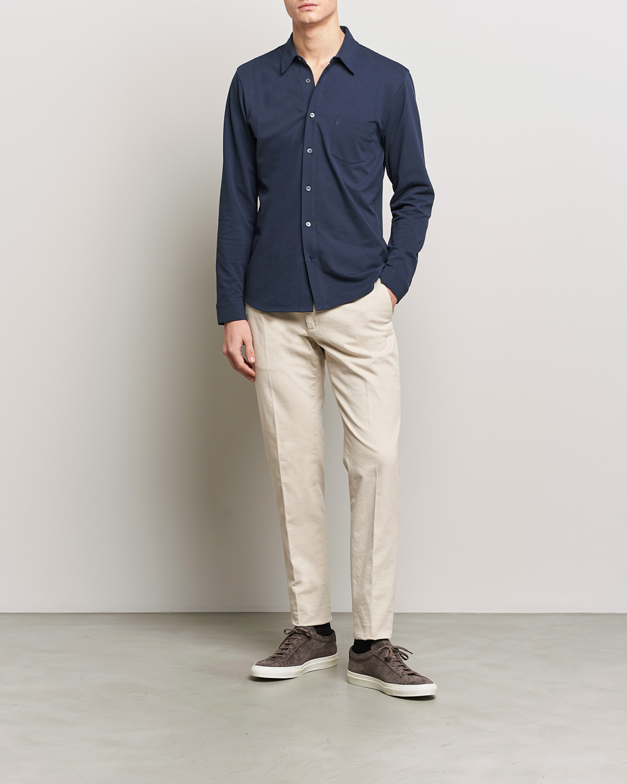 Heren | Overhemden | Sunspel | Long Sleeve Button Down Pique Shirt Navy