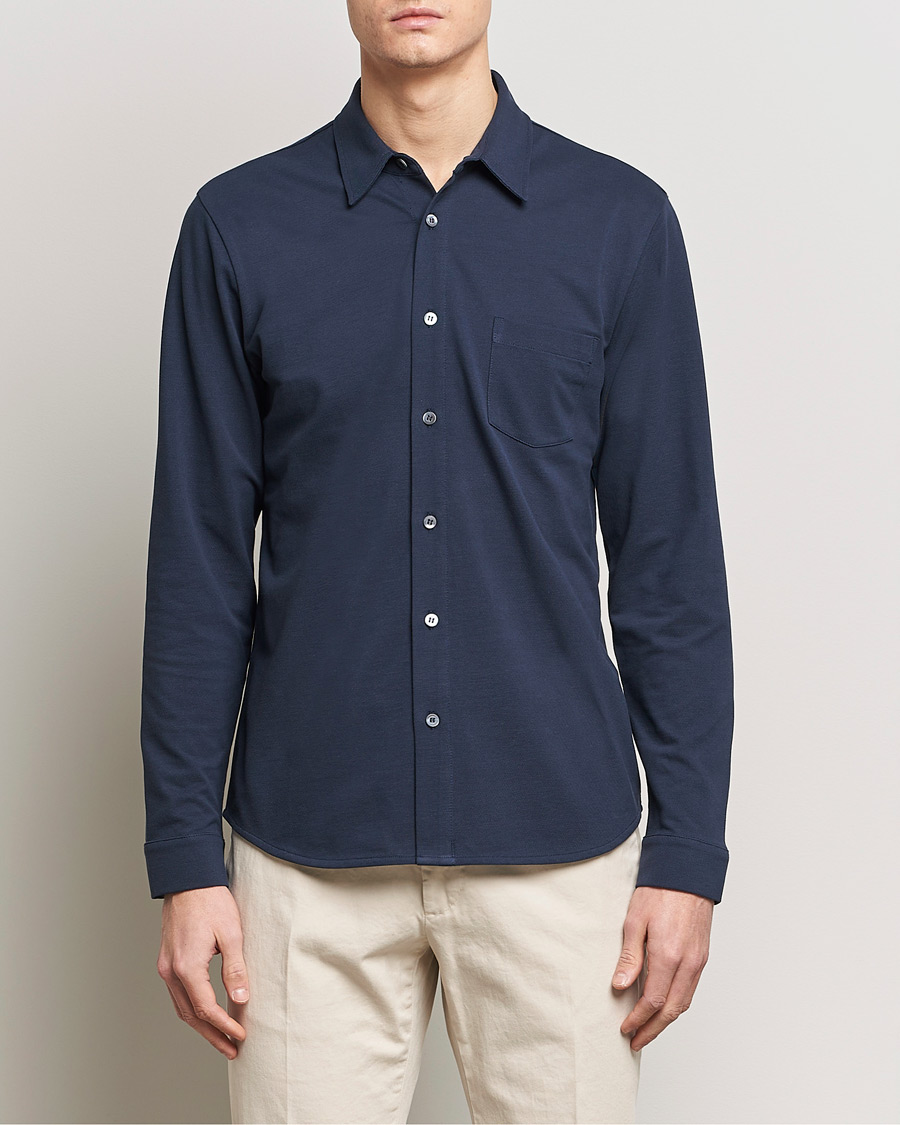 Heren | Poloshirts | Sunspel | Long Sleeve Button Down Pique Shirt Navy