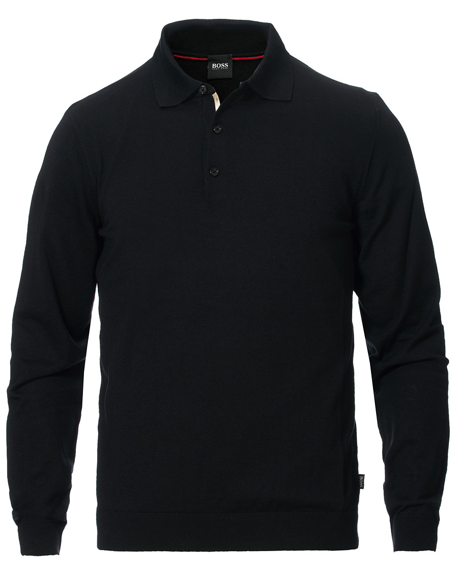Heren | Truien | BOSS BLACK | BOSS Grayson Extra Fine Merino Knitted Poloshirt Black