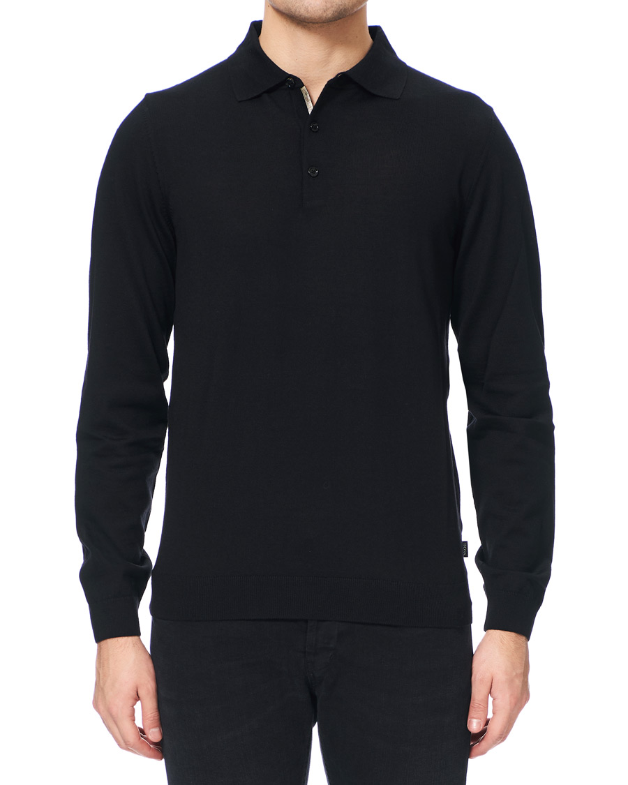 Heren | Truien | BOSS BLACK | BOSS Grayson Extra Fine Merino Knitted Poloshirt Black