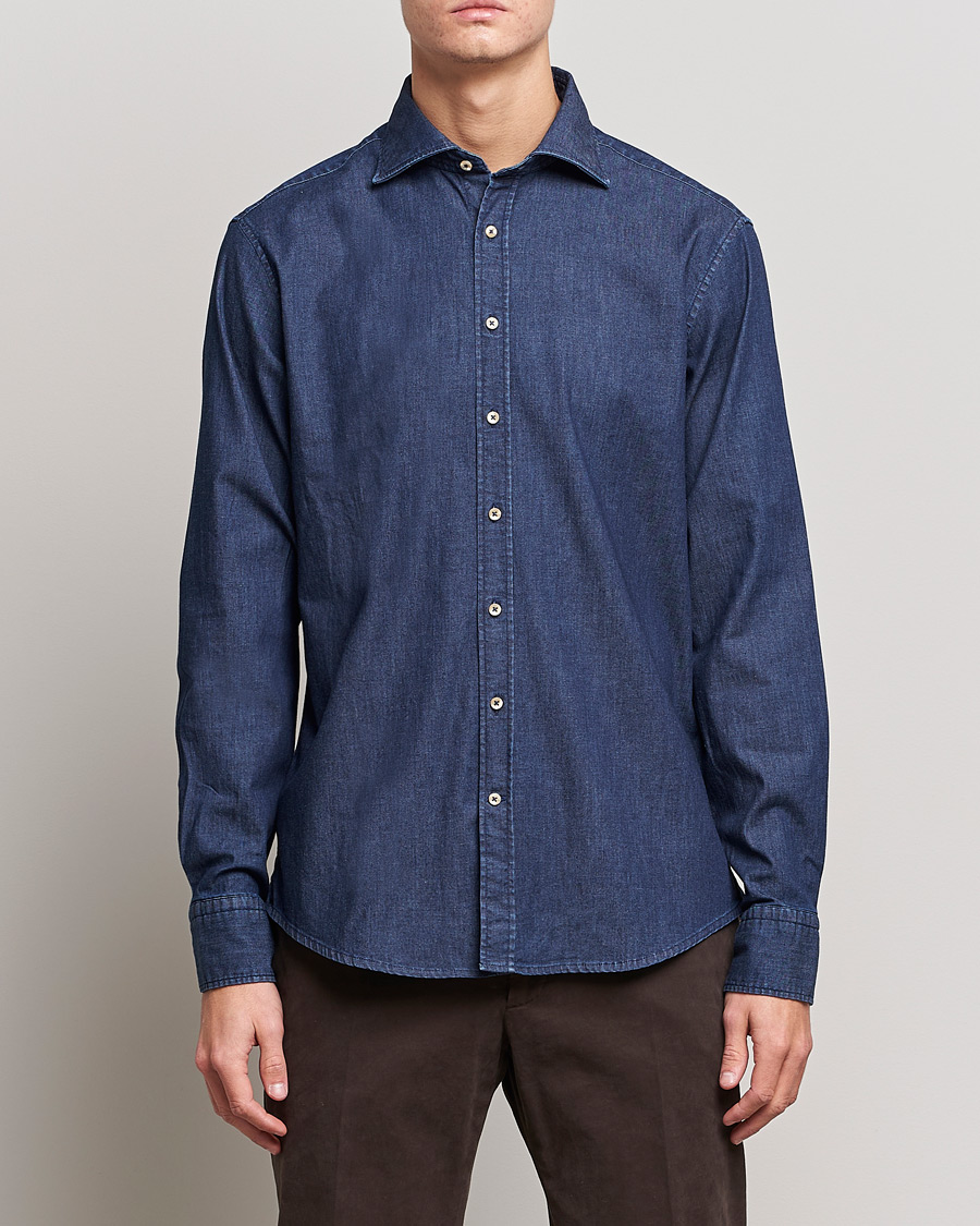 Heren | Spijker overhemden | Stenströms | Fitted Body Garment Washed Shirt Dark Denim