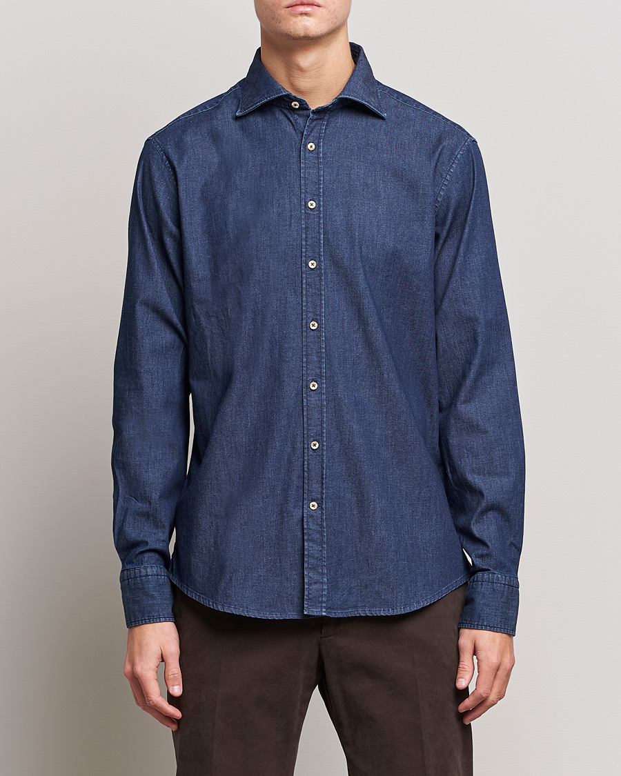 Heren |  | Stenströms | Fitted Body Garment Washed Shirt Dark Denim