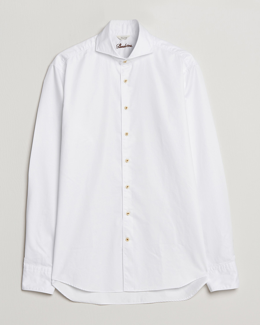 Heren | Overhemden | Stenströms | Fitted Body Washed Cotton Plain Shirt White