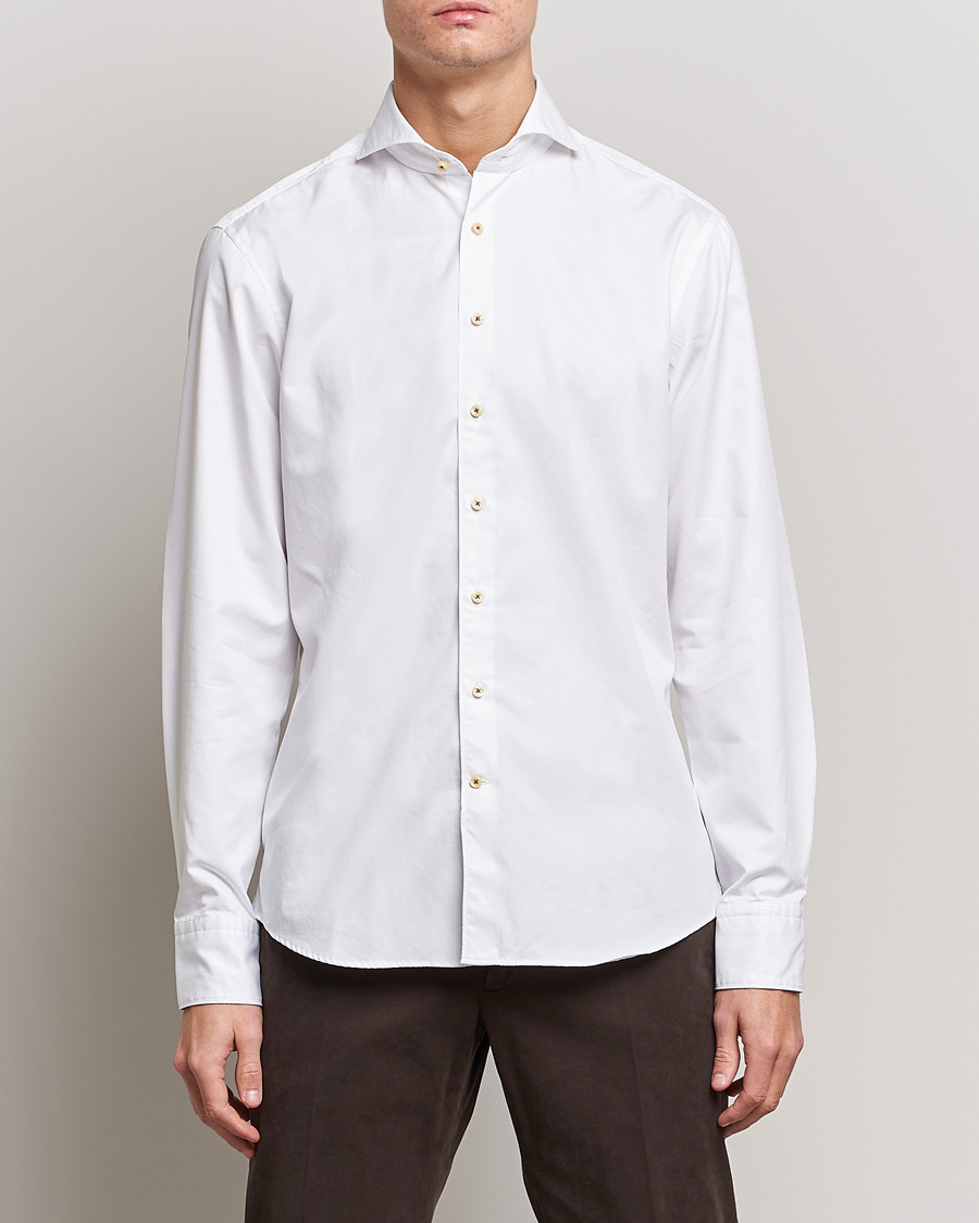 Men |  | Stenströms | Fitted Body Washed Cotton Plain Shirt White