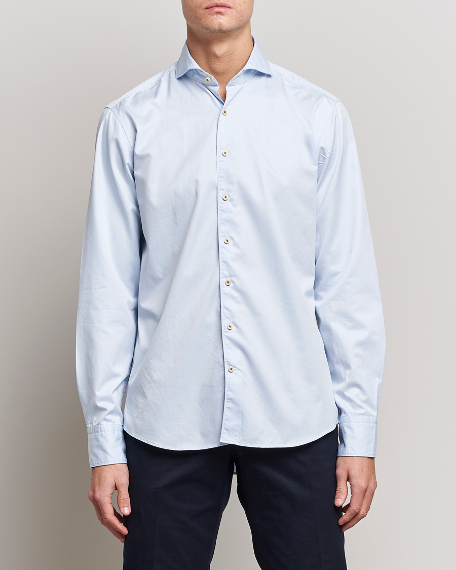 Heren | Casual overhemden | Stenströms | Fitted Body Washed Cotton Plain Shirt Light Blue