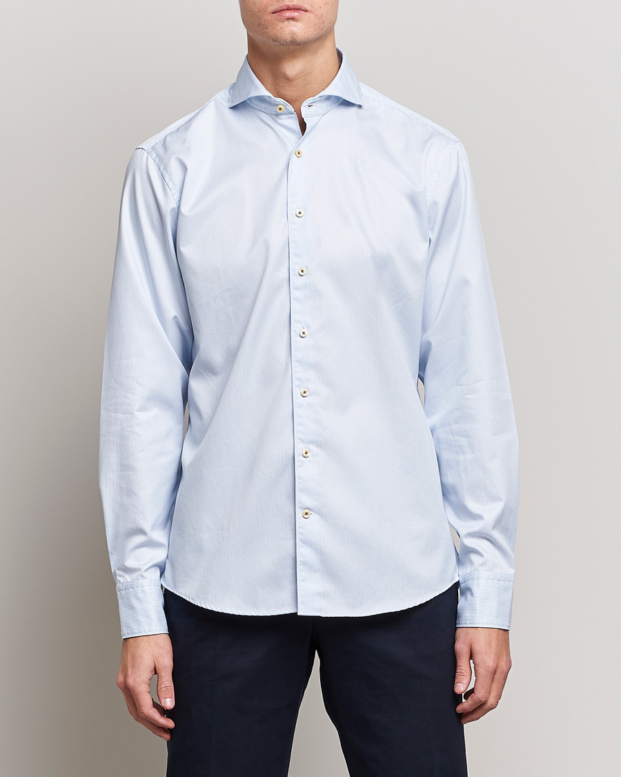 Heren |  | Stenströms | Fitted Body Pinstriped Casual Shirt Light Blue
