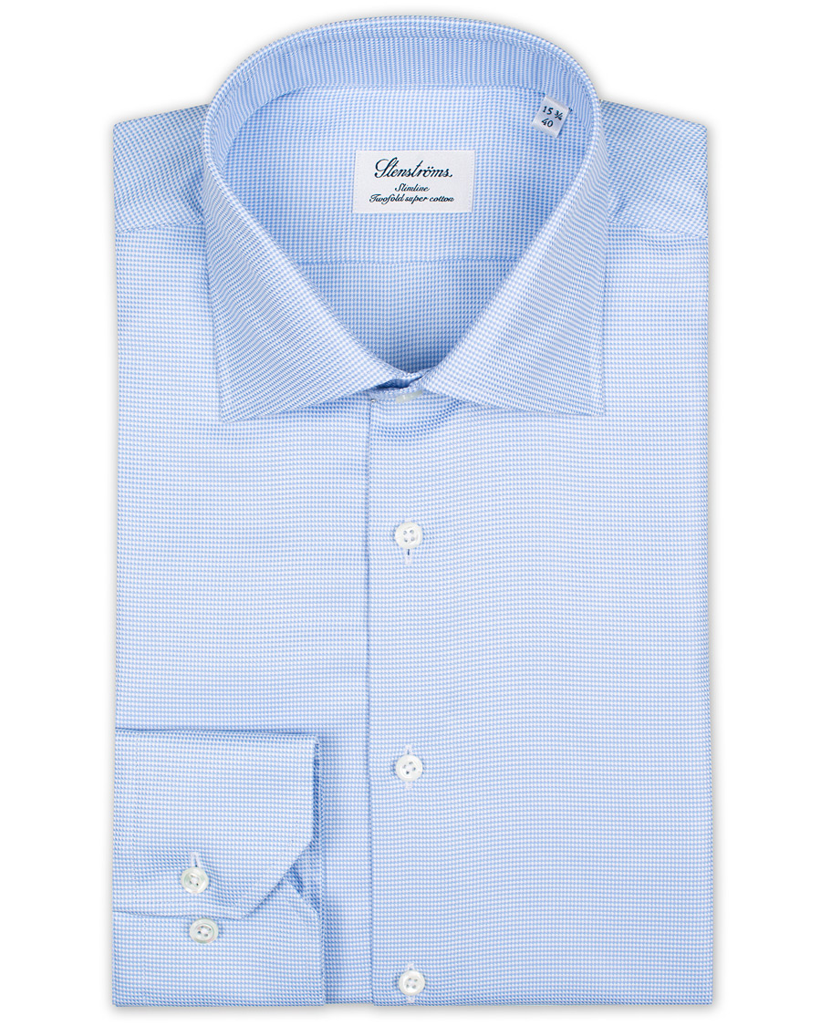 Heren | Overhemden | Stenströms | Slimline Houndstooth Shirt Blue