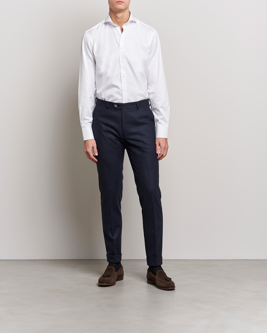 Heren | Zakelijke overhemden | Stenströms | Fitted Body Extreme Cut Away Shirt White
